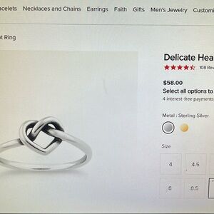 James Avery delicate heart knot ring size 9
